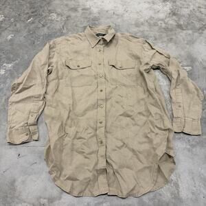 Ralph Lauren Womens Small Beige Solid Button Up Long Sleeve Shirt Pocket Linen